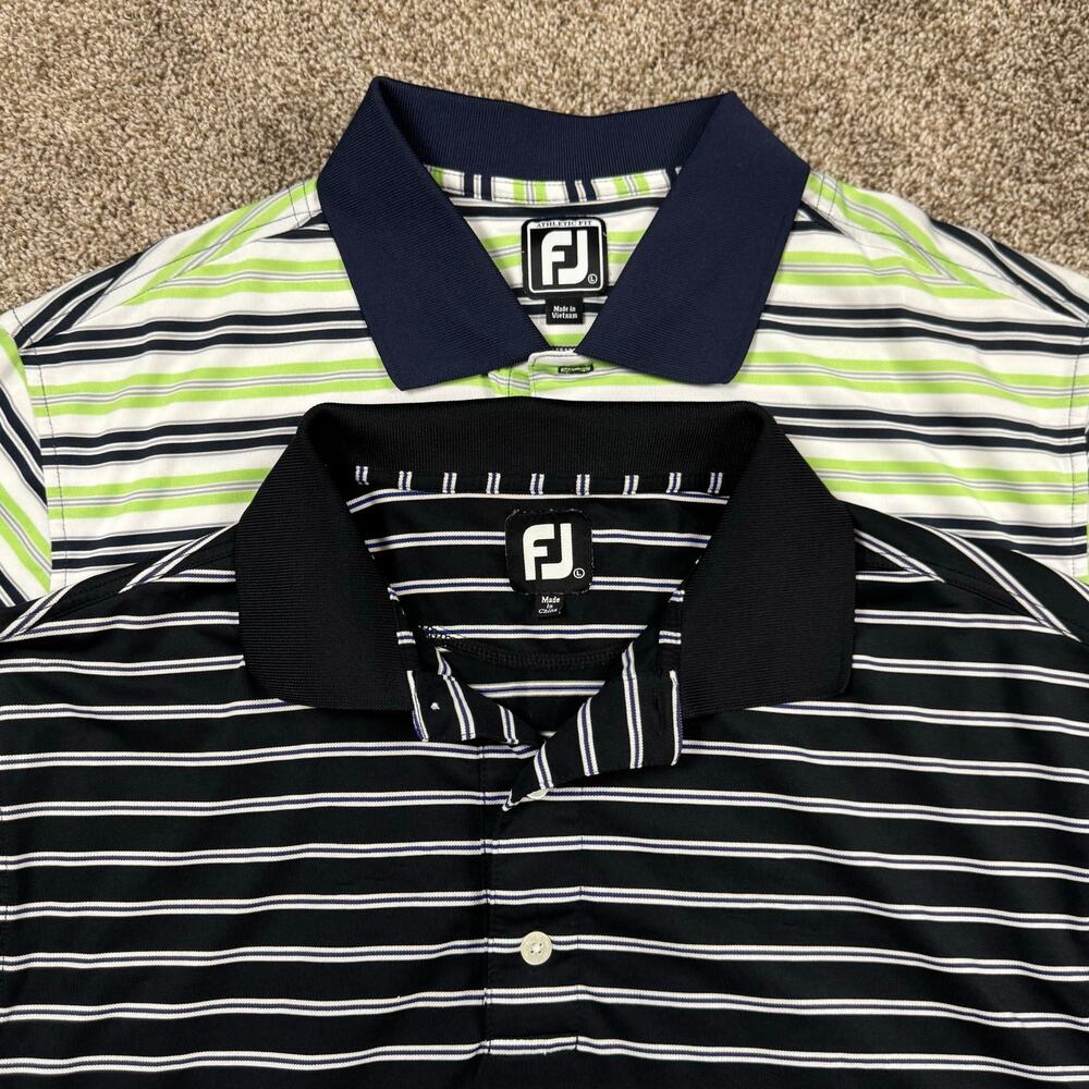 FOOTJOY Striped Classic Polos Lot of (2) Green White Black Purple Golf Outdoor